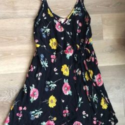 Women Soft Flower Floral Adjustable Strap Wrap Style Black Dress
