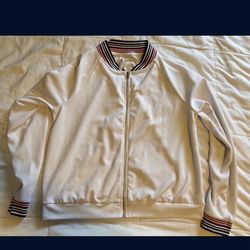 Tresics Zip Up Jacket White Black And Red Stripes SIZE L