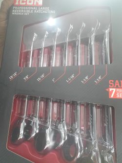 ICON Profesional Large REVERSIBLE ratcheting wrench Set 13/16 ,7/9.,15/16,1,1-1/16,1-1/8, 1-1/4