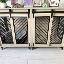 61" W Separable Large Dog Crate Furniture with Divider - Versatile Design for Multiple Dogs 