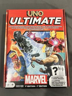 Mattel Games UNO Ultimate Marvel Card Game with 4 Character Decks, 4 Collectible Foil Cards & Special Rules, 2-4 Players, 1st Edition