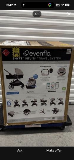 Brand New! Evenflo Shyft Intuiti+ Travel System Featuring Revolve180 LiteMax NXT Preemie and Infant Car Seat with SensorySoothe and Green & Gentle (Ch