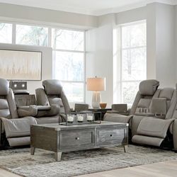 The Man-Den Gray Power Reclining Living Room Set