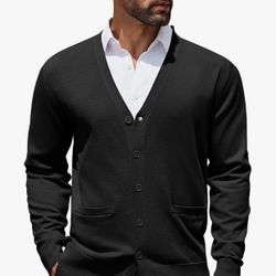 Men Black Cardigan Sweater XL
