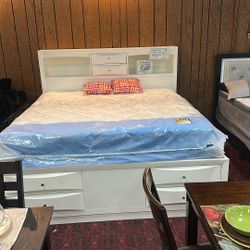 Eastern King Chest Bed Frame With Bookcase Headboard 