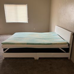 White Bed frame and mattress with topper 