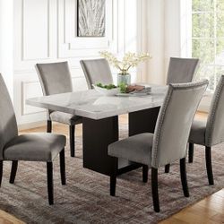 Brand New Black White Genuine Marble Top 7pc Dining Table Set