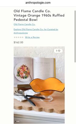 NEW ANTHROPOLOGIE Old Flame Candle Co. Vintage Orange 1960s Ruffled Pedestal Bowl RETAILS $162