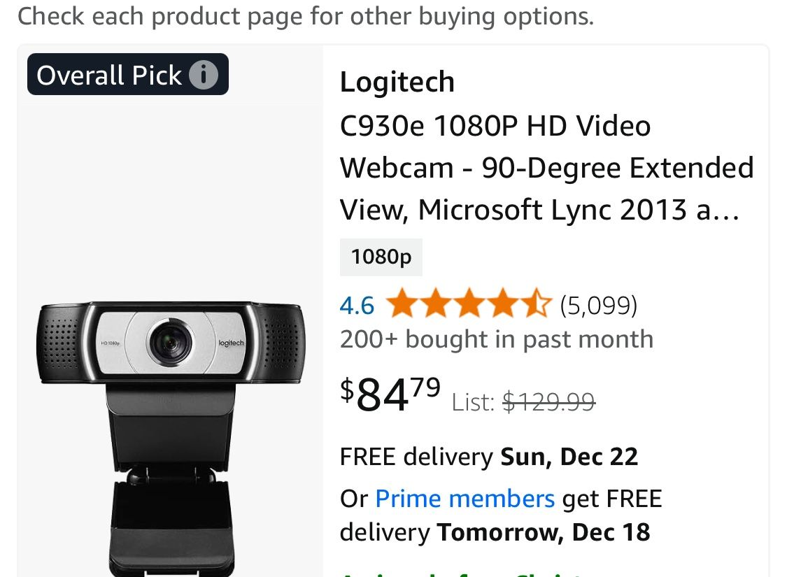 Logitech C930e 1080P HD Video Webcam