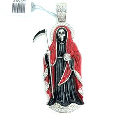 925 Sterling Silver CZ Santa Muerte Pendant 18.20g 2557