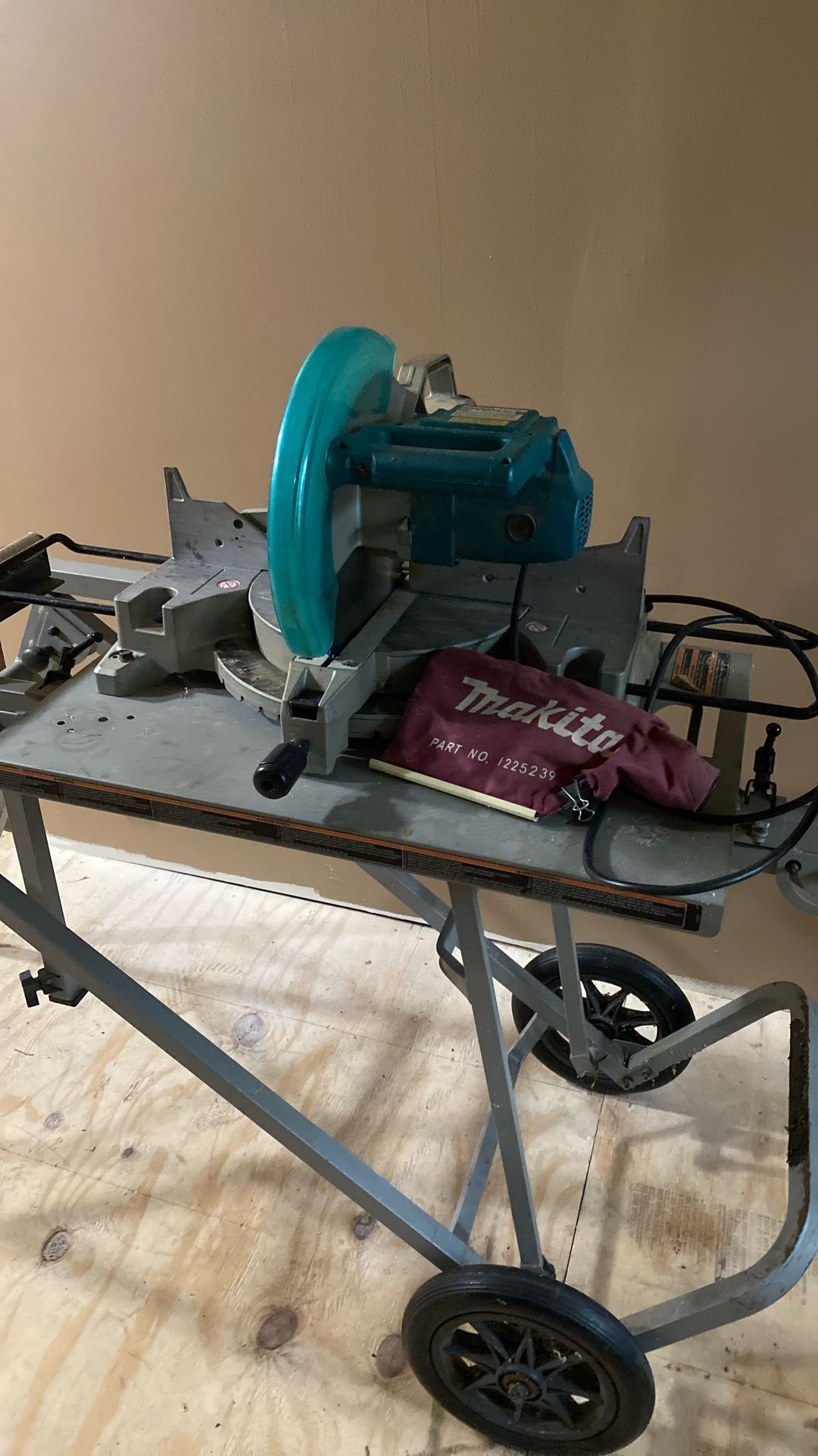 Makita LS1221 12” Compound Miter Saw on RIDGID MS-UV Utility Vehicle – Used, Good Condition