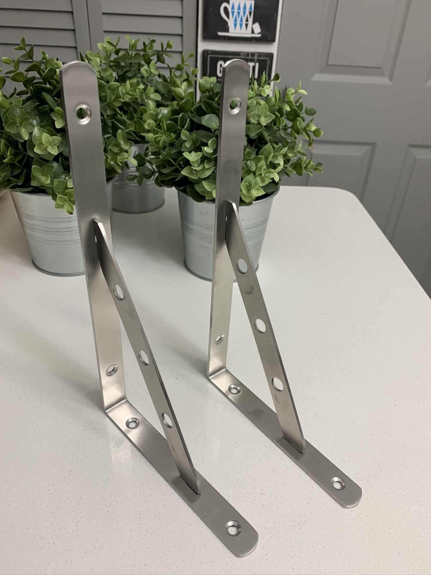 Stainless steel Shelfs brackets 10” x 6” $13 (2)