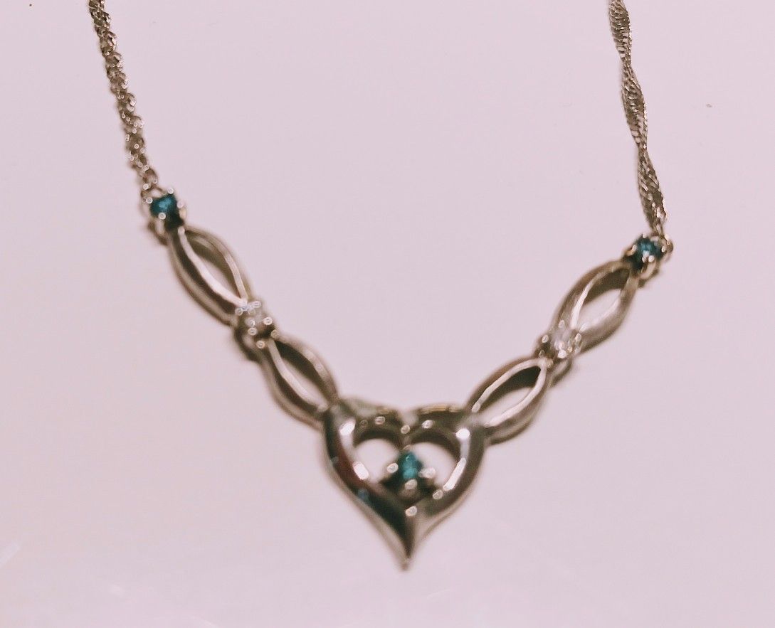 Stirling Silver and diamond and sapphire Necklace