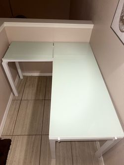 ✨ Modern White L-Shaped Glass Desk – $300 ✨