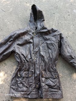 Vintage HOODED brown leather zipper & button down coat Versatile coat.