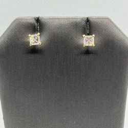 14k Yellow Gold 1 CTTW Princess Cut Moissanite Certified Earrings
