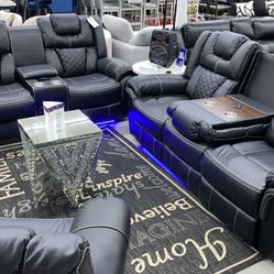 ALEXA Black 3 pcs Power Reclining Set🎄🎅🏻 HOUSTON ONLY $54 DOWN PAYMENT🎅🏻 🎄🎅🏻🚚