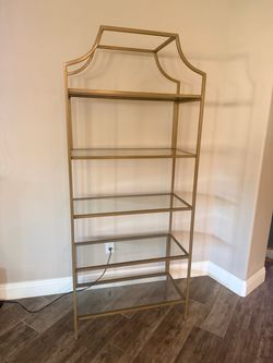 Gold Metal and Glass Etagere Bookshelf set of 2