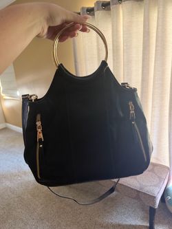 Black Tote Bag with Gold Ring Handle
