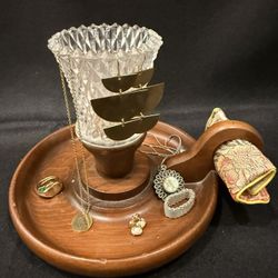Vintage Wooden Candle Holder / Trinket Tray