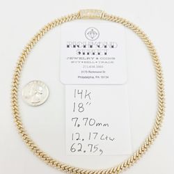 14k gold 18" 12.17ctw natural diamond miami cuban link chain