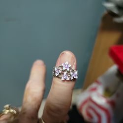 Sizes 6,7 Lavender Floral Sterling Silver Ring 
