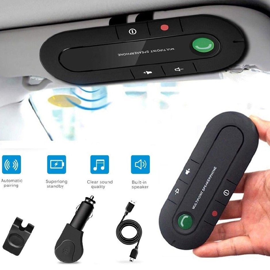 Bluetooth Car Adapter Hands-Free Calling Car Kit Bluetooth Car Receiver Audio Sun Visor Speaker With Car Charger
