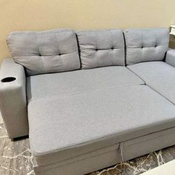 Sleeper Sectional in GRAY - Cupholders & Storage