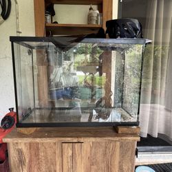 33-Gallon Glass Aquarium Fish Tank with Wood Stand