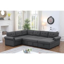 Extended 114” Pull-out Sleeper Sofa Bed Sectional Couch With Storage Chaise 