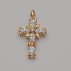 14k Yellow Gold Fancy Cross Pendant Cz Charm 1.0 inch Long