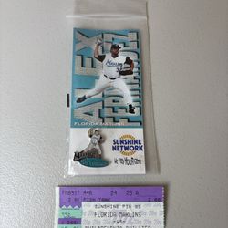 1997 Florida Marlins Alex Fernandez Pin and Game Day Ticket Stub