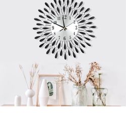 15 Inch Black Small Wall Clock for Living Room Decor, Modern Metal Wall Clocks for Kitchen Bedroom O