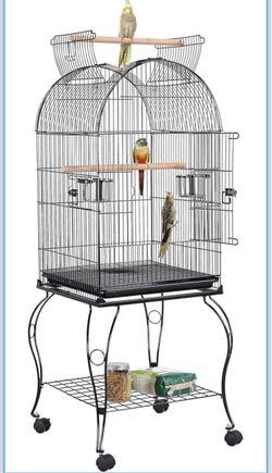 Yaheetech 59-Inch Rolling Standing Medium Dome Open Top Bird Cage for Parrots Cockatiels Sun Conures Parakeets Lovebirds Budgies Finches Canary Pet Bi