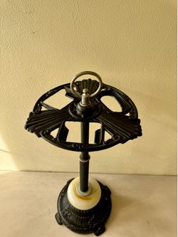 Vintage Primitive Art Deco Cast Iron Smoking Stand, Heavy Ornate Base