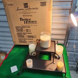 NEW HOME INTERIORS Wrought Iron Square Pillar Candle  Holder Tray Centerpiece 