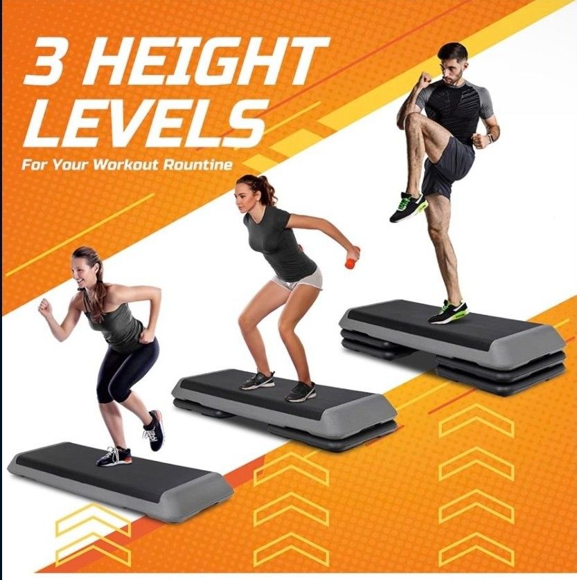 F2C 43 inch Adjustable Aerobic Stepper Exercise Workout Step Platform Bench with 4 Risers for Home Gym Fitness Training