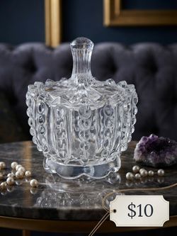 Crystal Glass Trinket Candy Dish with Lid