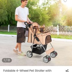 Foldable 4_wheel Pet Stroller With Storage Basket $90