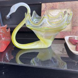 Vintage Murano Blown Glass Swan  Made In Italy 