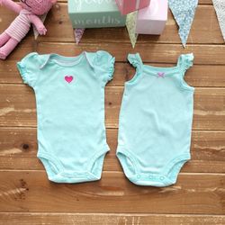 0-3MOS PAIR OF TURQUOISE SHORT-SLEEVE BODYSUIT 