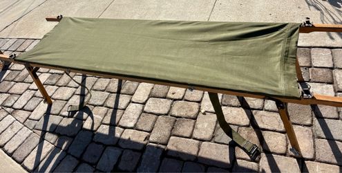 Vintage Civil Defense Folding Stretcher – Wood & Canvas – $95
