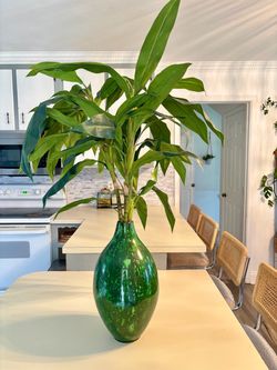 Large Artificial Dracaena Plant in Green Ceramic Vase
