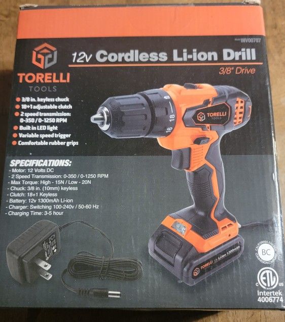 Torelli Tools 12v Cordless Li-on Drill 3/8" Drive