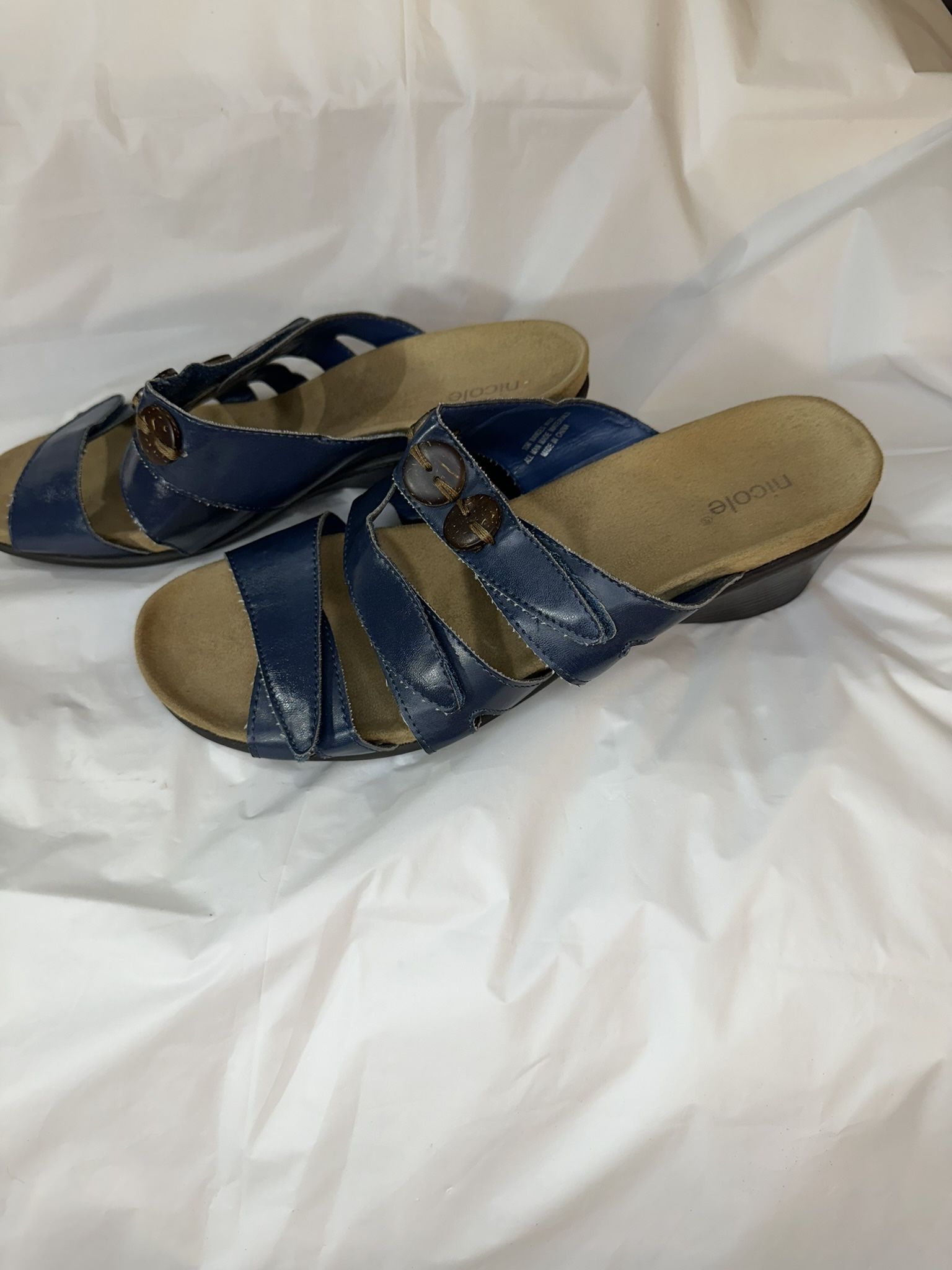 Nicole Women's Blue Strappy Wedge Sandals Size 10W Casual Summer