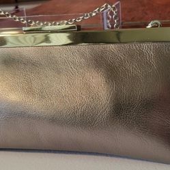 Calvin Klein Silver Clutch With Chain Shoulder Strap