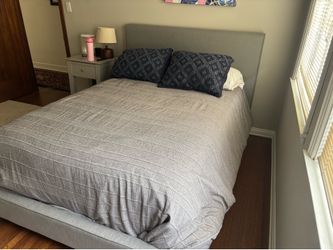 Living Spaces Bed frame, mattress, and night stand set