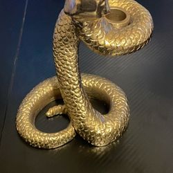 Solid Brass Cobra Candle Holder – Vintage Decor with Natural Patina