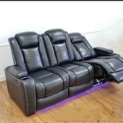 Black Power Reclining Sofa With Led Lights 👉 Brand New 
