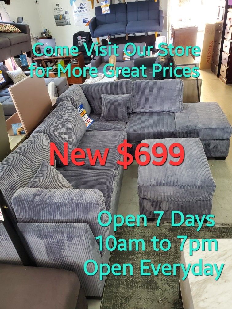 New Beautiful Comfortable Gray Corduroy Sofa Couch Set Special With Ottoman Come Visit Our Store In Paramount